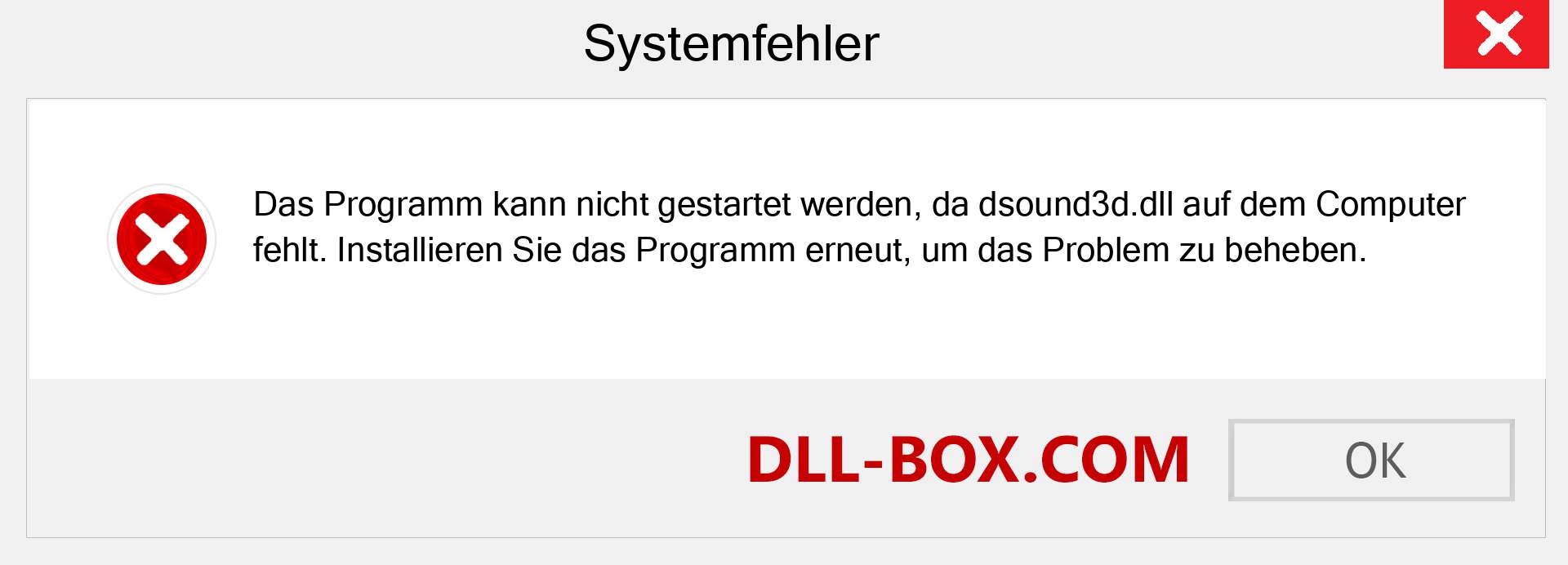 dsound3d.dll-Datei fehlt?. Download für Windows 7, 8, 10 - Fix dsound3d dll Missing Error unter Windows, Fotos, Bildern